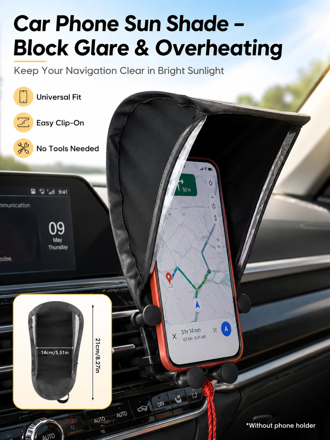 Car Phone Sun Shade, Anti-Glare Heat Insulating Cover for 6.8 Inch Smartphone GPS Navigation Screen, Bracket Not Included