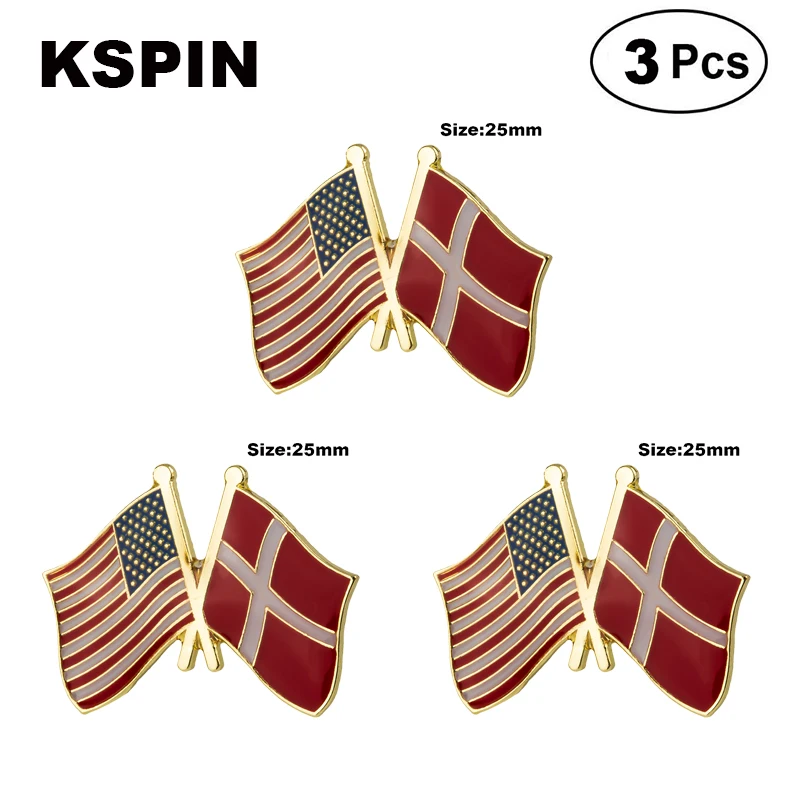 

U.S.A.& Denmark Frendship Lapel Pin Brooches Pins Flag badge Brooch Badges