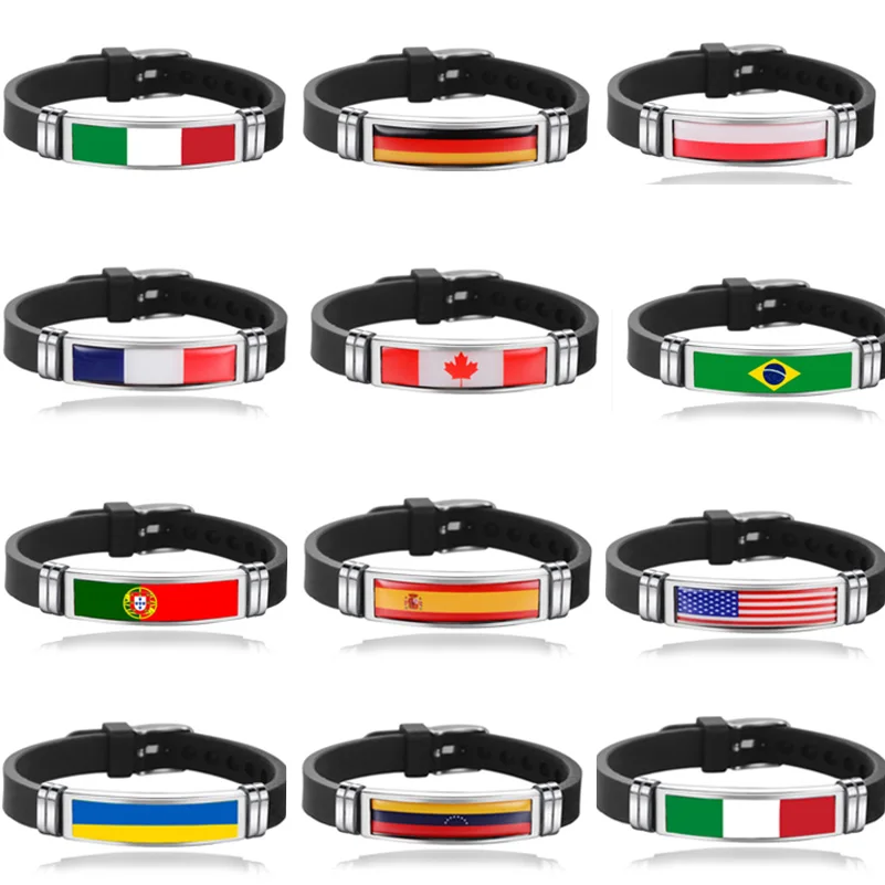 Pulseira Bandeira Nacional para Homens, Bangle Gift, Portugal, Espanha, Bélgica, Alemanha, Portugal, França, Polônia, Brasil, Canadá, EUA, New Arrived