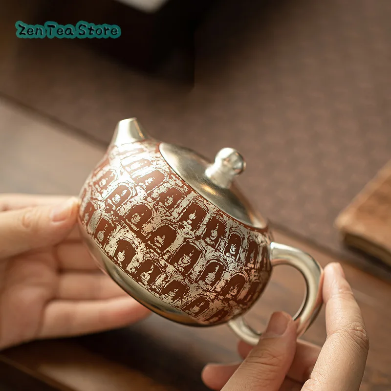 Purple Sand Hand Silver Teapot Wan Fu Xi Shi Pot High-end Kung Fu Tea Set Tea Single Pot Mid-autumn Festival Gift Box