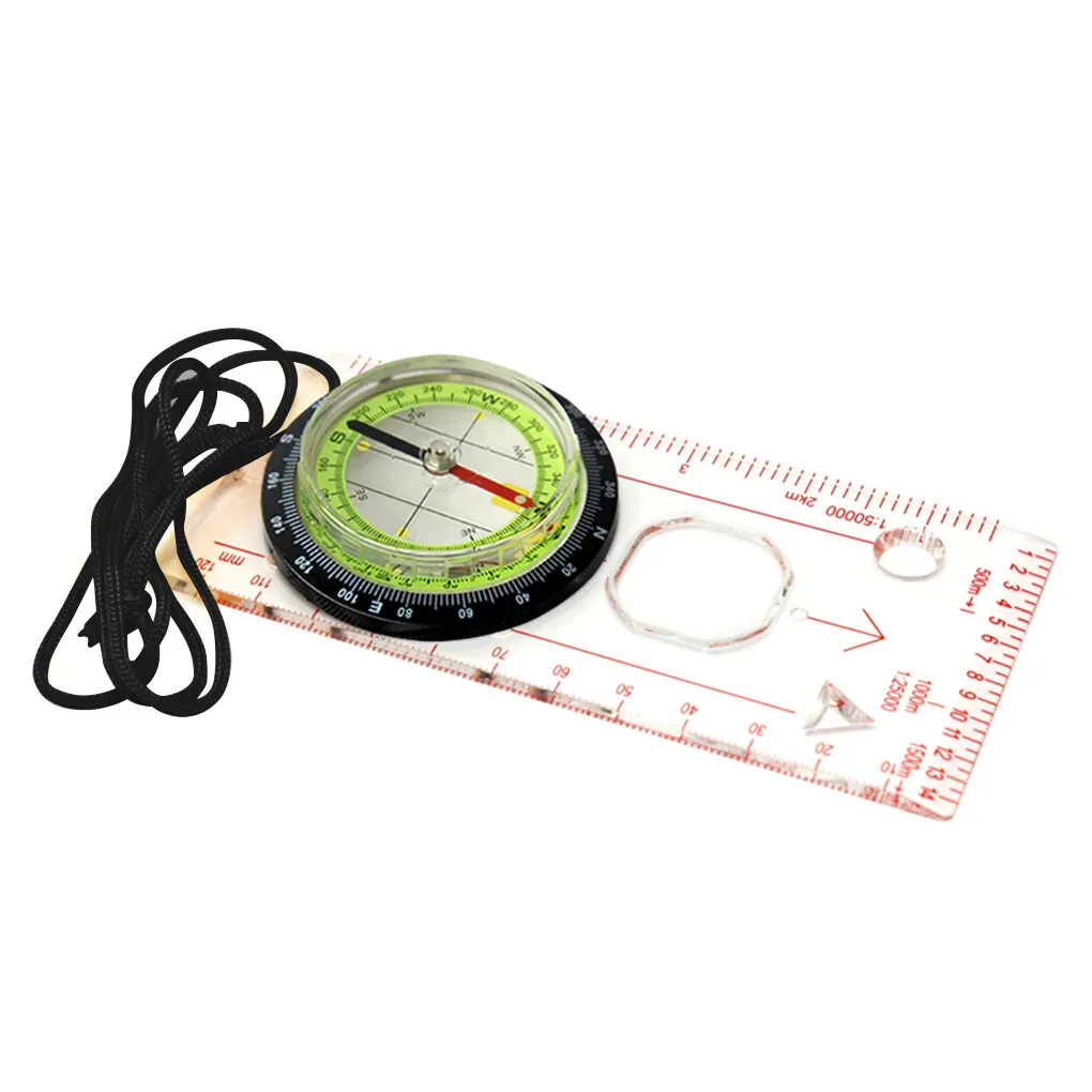 Portable Compass Camping Hiking Luminous Survival Direction Navigation with Lanyard Sighting Marching Map Scale