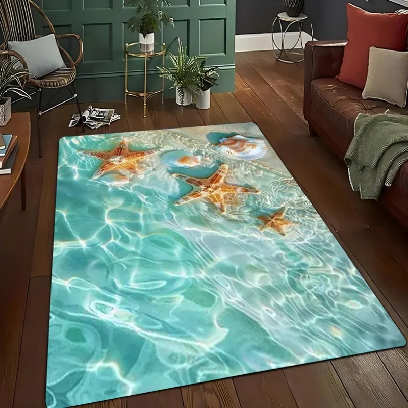 1pc Sea Star Shell Portrait Pattern Area Rug, Carpet, Room Living Floor Mat, Office Carpet, Suitable for Living Room Bedroom B