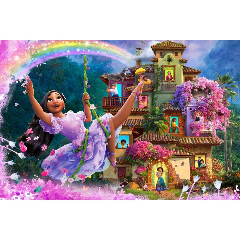 Disney Charming Encanto Photo Backdrop Girls Birthday Photography Backdrop Magic Whole House Custom Banner Decoration Photo Prop