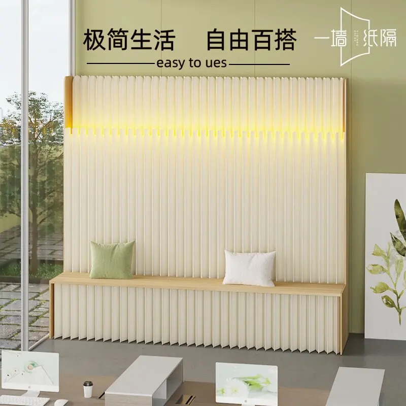 Paper Screen Partition Movable Modeling Wall Folding Screen Multifunctional Storage With Seat Beauty Salon Luminous False Wall