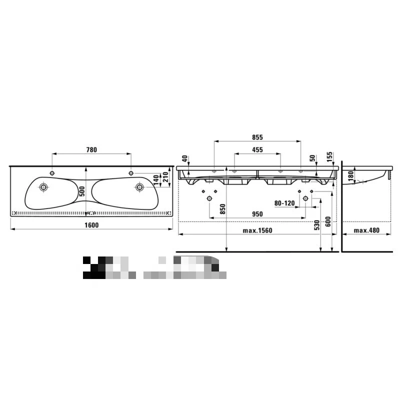 1600Mm wall-mounted integrated basin 814809