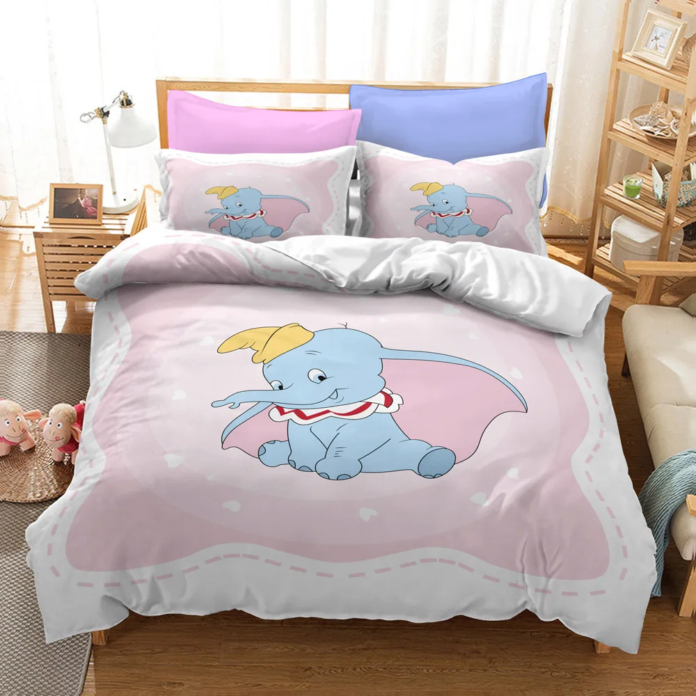 Cartoon Dumbo Bedding Set for Kids Disney Double Duvet Cover Comforter Sets Little Flying Elephant Puppy Sheet Baby Bedspreads