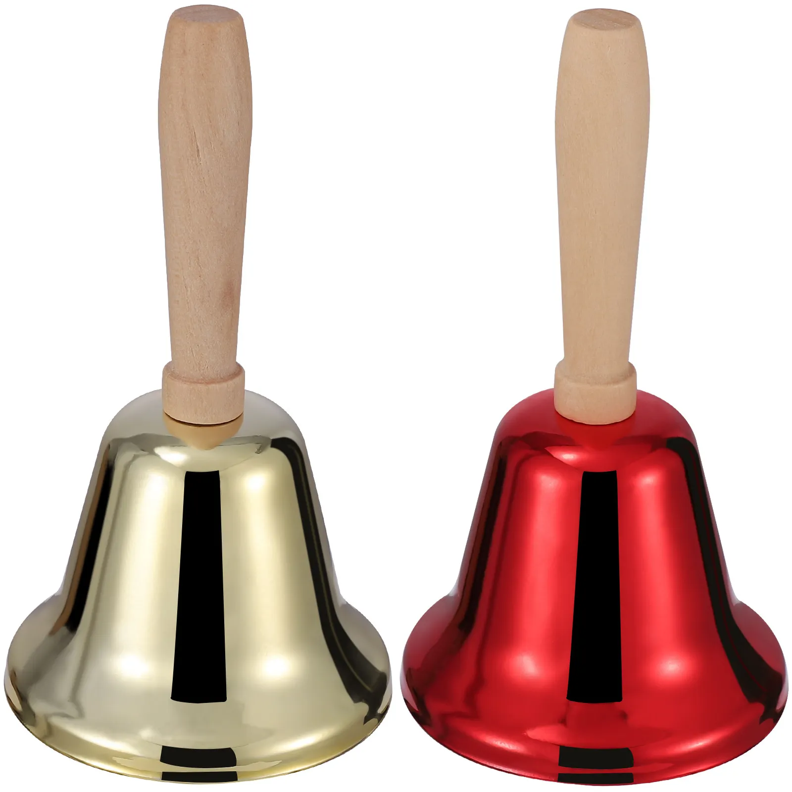 2Pcs Chinese Western Style Hand Bell Golden Red Iron Construction Wooden Handle Loud Ringing Bell for New Year Christmas Decor