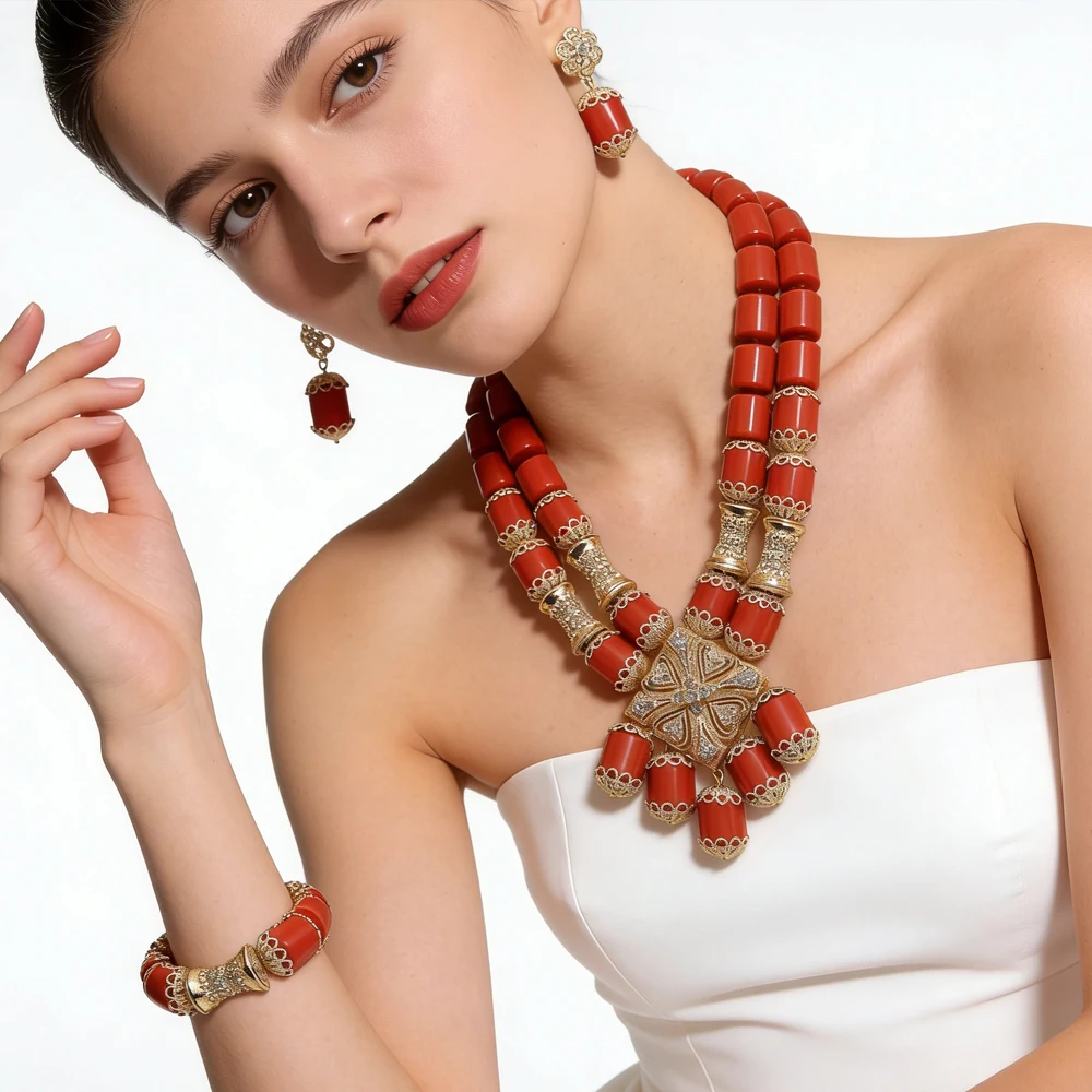 

Двухслойное ожерелье из смолы, модный женский комплект украшений, новинка, эффектный чокер, серьги, браслет, африканский нигерийский свадебный стиль