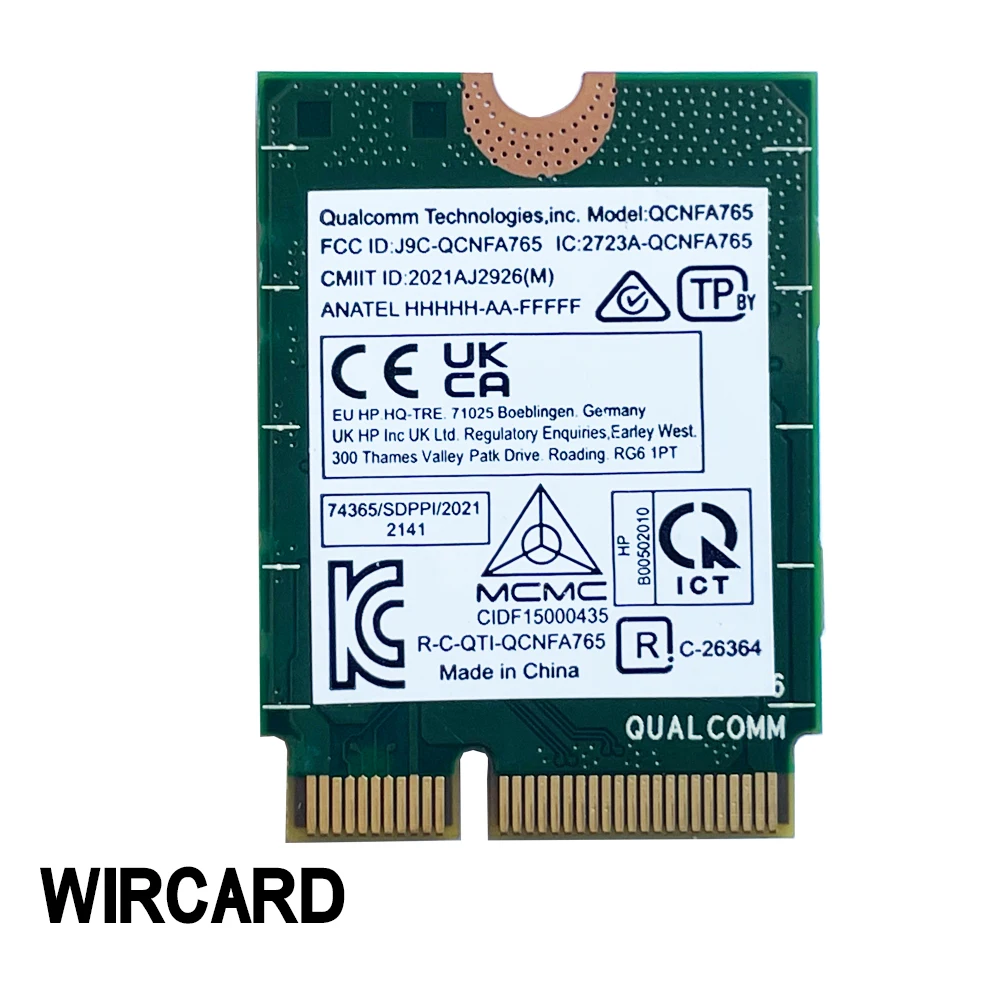 WIRCARD QCNFA765 WIFI 6E 802.11ax 2.4G/5G/6G SPS# M62160-005 2400M BT5.2 For Laptop