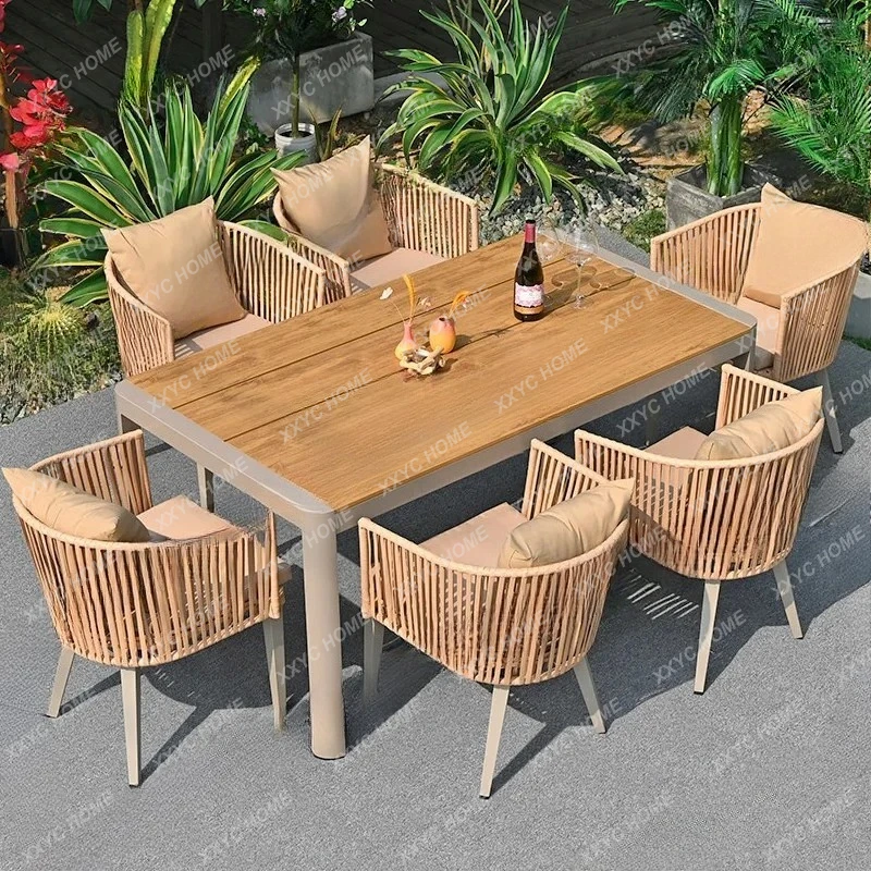 

Q Outdoor plastic wood tables and chairs villa open-air, rattan, chair courtyard garden outside the yard