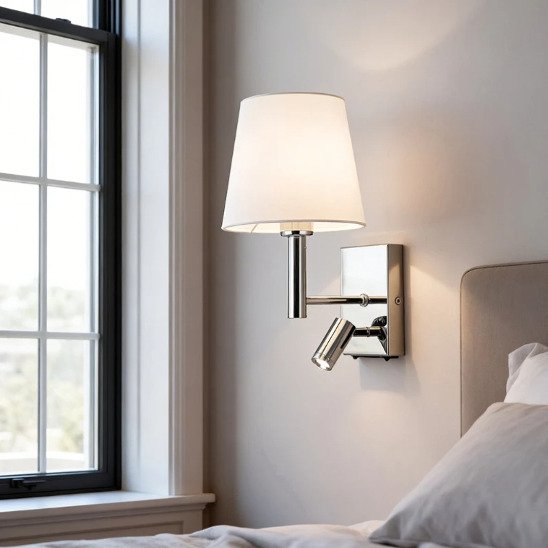 Modern Minimalist Chrome Wall Lamp With Switch Socket Corridor Wall Sconce Dual Light Source LED Bedroom Hotel Bedside Lighting