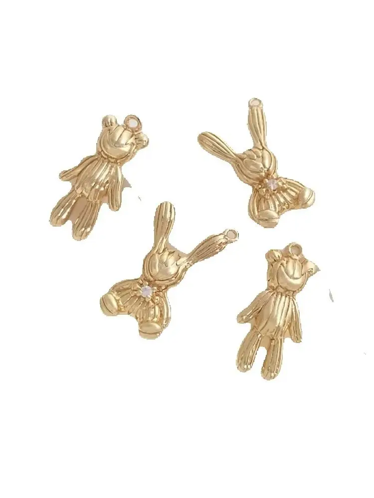 

14K Gold Plating Three-dimensional cute cute little bear rabbit pendant handmade necklace bracelet pendant DIY hanging ornaments