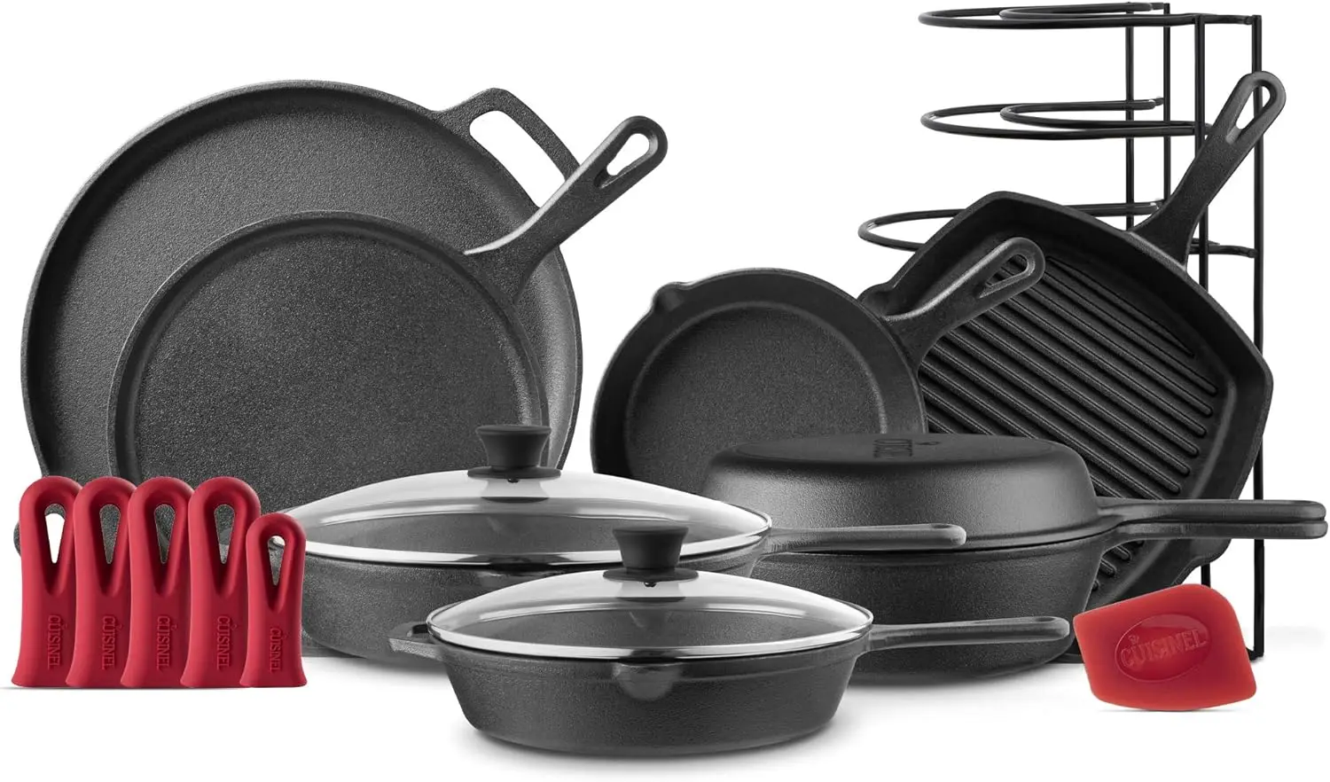 

Iron Cookware Set - Complete Pre-Seasoned Kit - 8" Skillet + 10"+12" Skillets