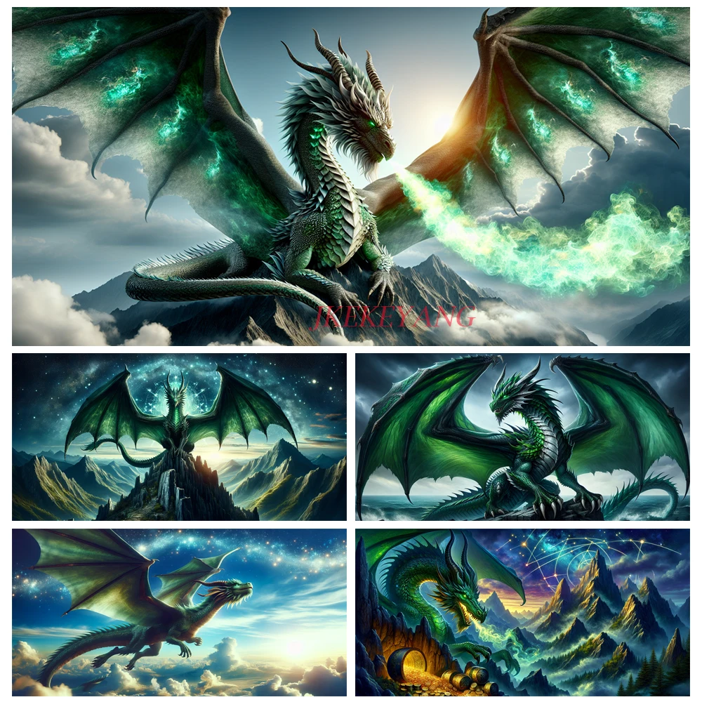 DIY Diamond Painting Cross Stitch Fantastic Green Dragon Full Drills Diamond Mosaic New Collection 2024 Home Decor