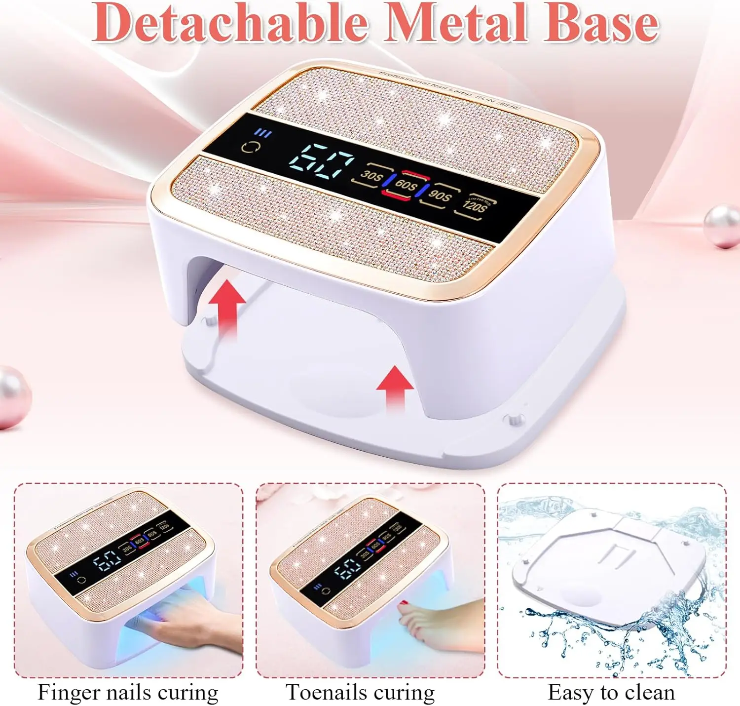 コードレスUV LEDネイルランプ168W、4つのタイマーとLCDディスプレイ付きポータブルネイルドライヤー