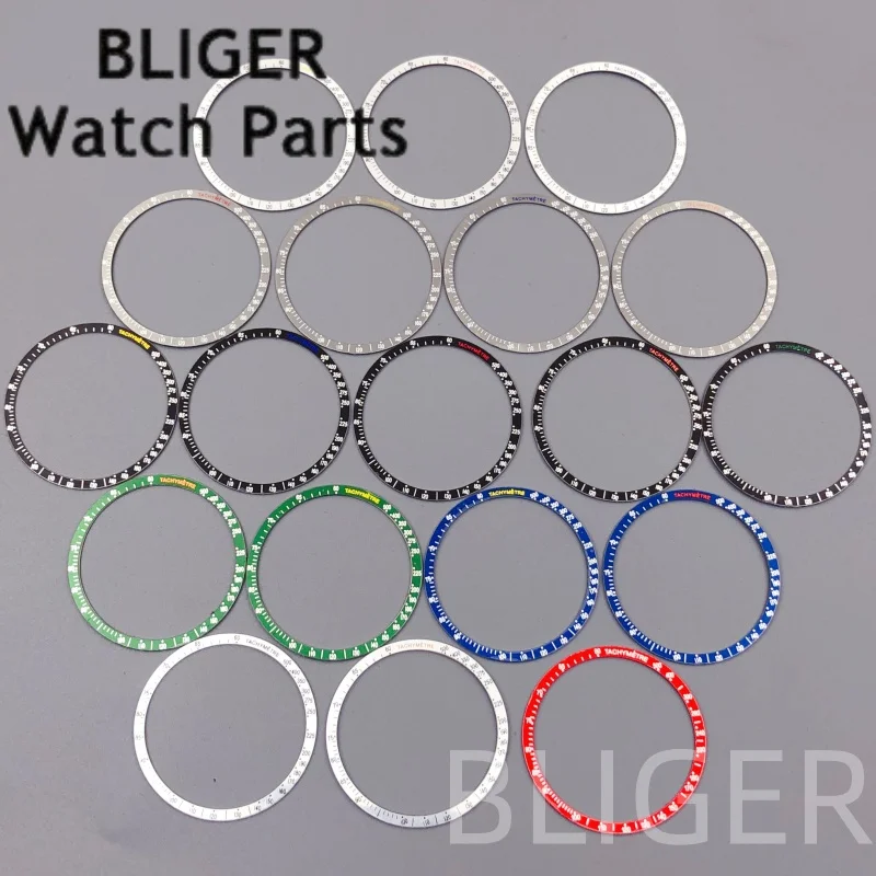 BLIGER إطار ألومنيوم مسطح إدراج 38.5 مللي متر أحمر أزرق رمادي خاتم فضي استبدال أجزاء إكسسوارات الساعة لحافة VK63