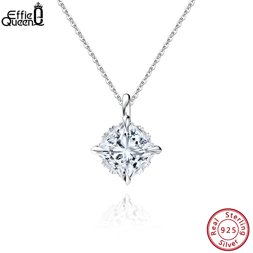 EFFIE QUEEN 925 Sterling Silver Oval Pendant Necklace Cable Chain With Brilliant 8A Premium White Cubic Zirconia Present LZN01