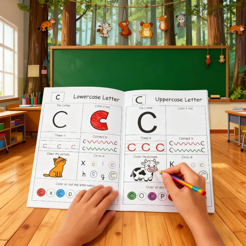 Children's English Enlightenment Practice Book ABCDE Alphabet Word Drawing Red Book Preschool Basic Drawing Training Book