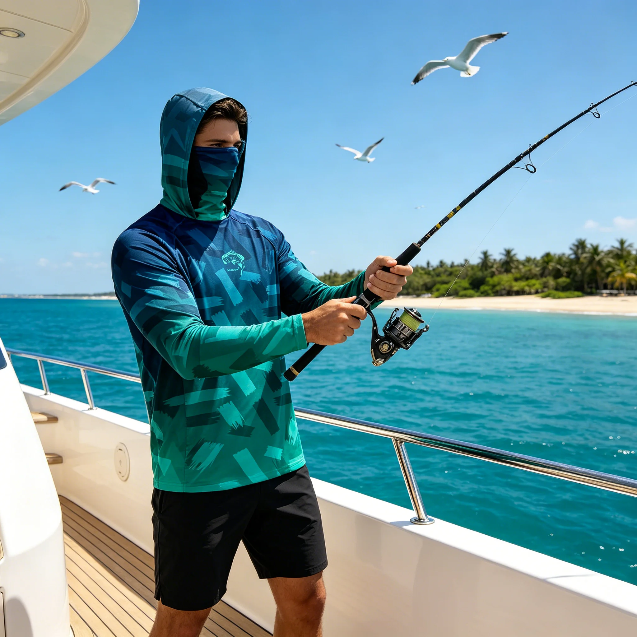 Fishing Hoodies Fishing Shirts UPF50 Sun Protection Face Cover Long Sleeve Quick Dry Breathable Summer Men Lightweight Anti UV