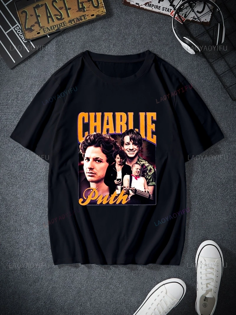 Charlie Puth Classic Poster Print T-shirt, Unisex Everyday Casual Streetwear, Spring/summer Fashion Crew-neck Cotton Shirt