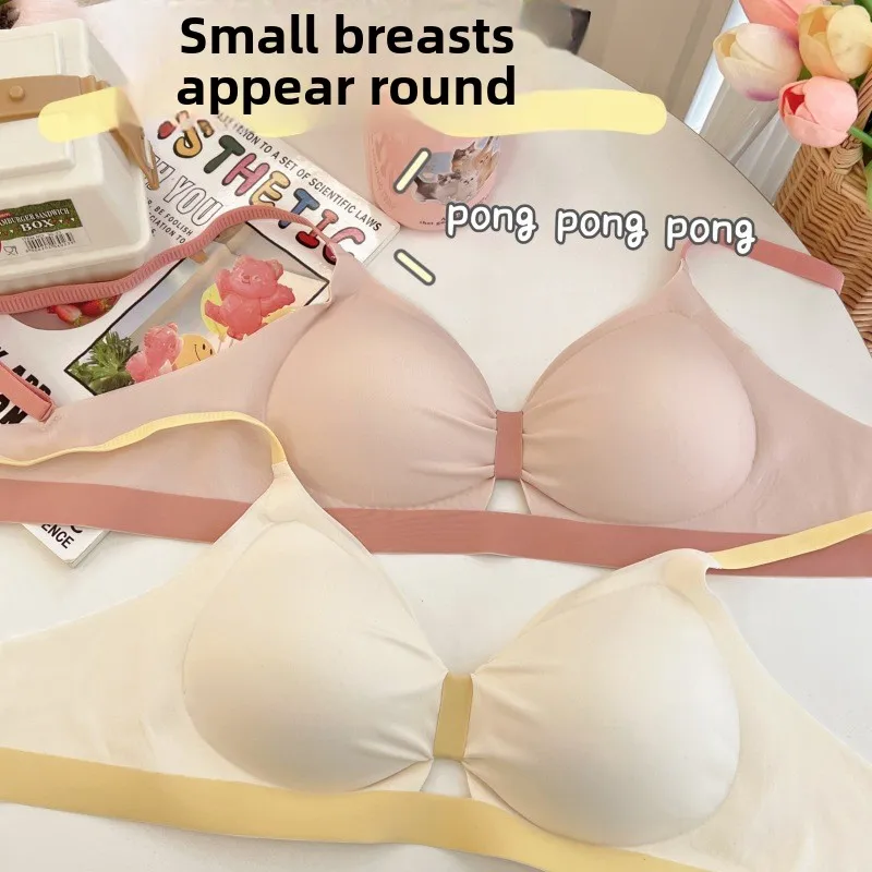 Lightweight, Sweet-Style Bow-Detail Push-Up Bra for Small Busts—spring/Summer Season, Seamless, Wire-Free, Underwear Tank Top