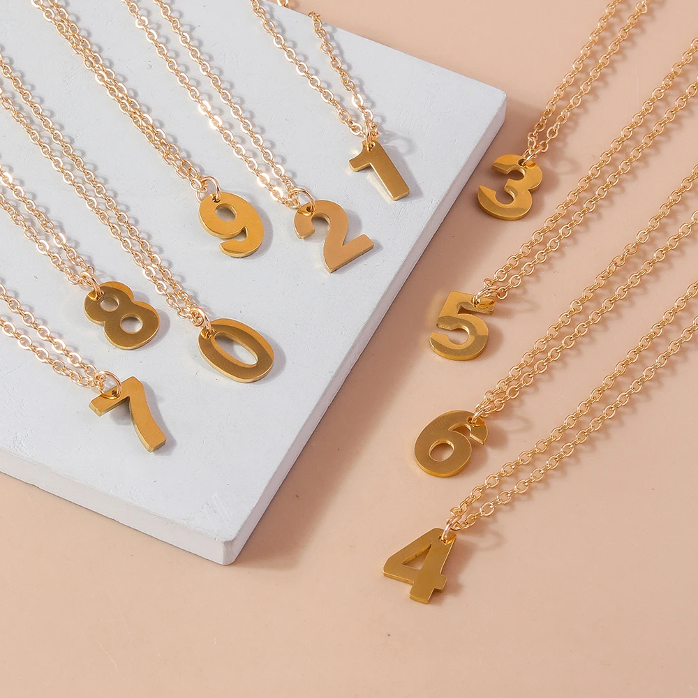 Aihua Mode Glück Initial Nummer 0-9 Anhänger Halskette für Frauen Männer Paar Einfache Arabische Ziffern Halskette Persönlichkeit schmuck – Detail 16