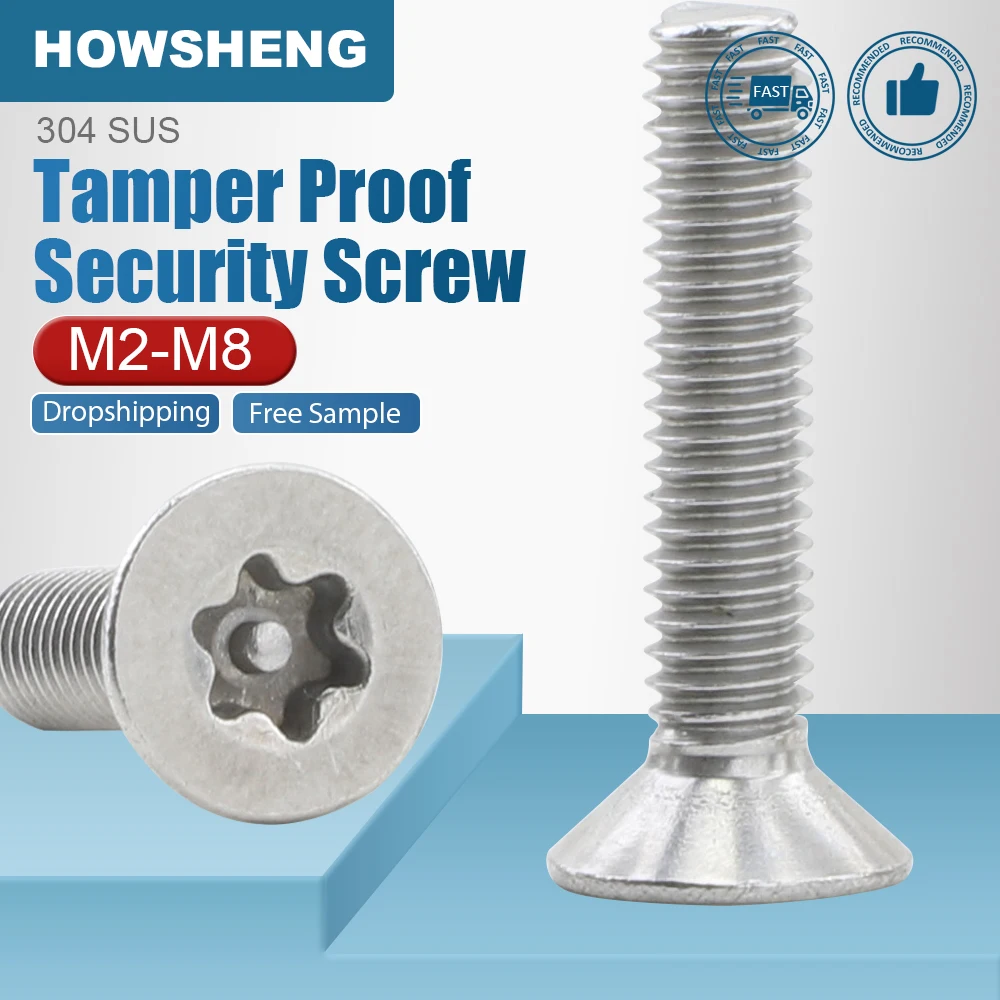 5-50 Stück/Packung Sicherheits-Torx-Flachkopfschraube aus 304 Edelstahl M2-M8 CSK-Kopf Diebstahlsichere Schraube für Nummernschilder und Fahrradhalterungen
