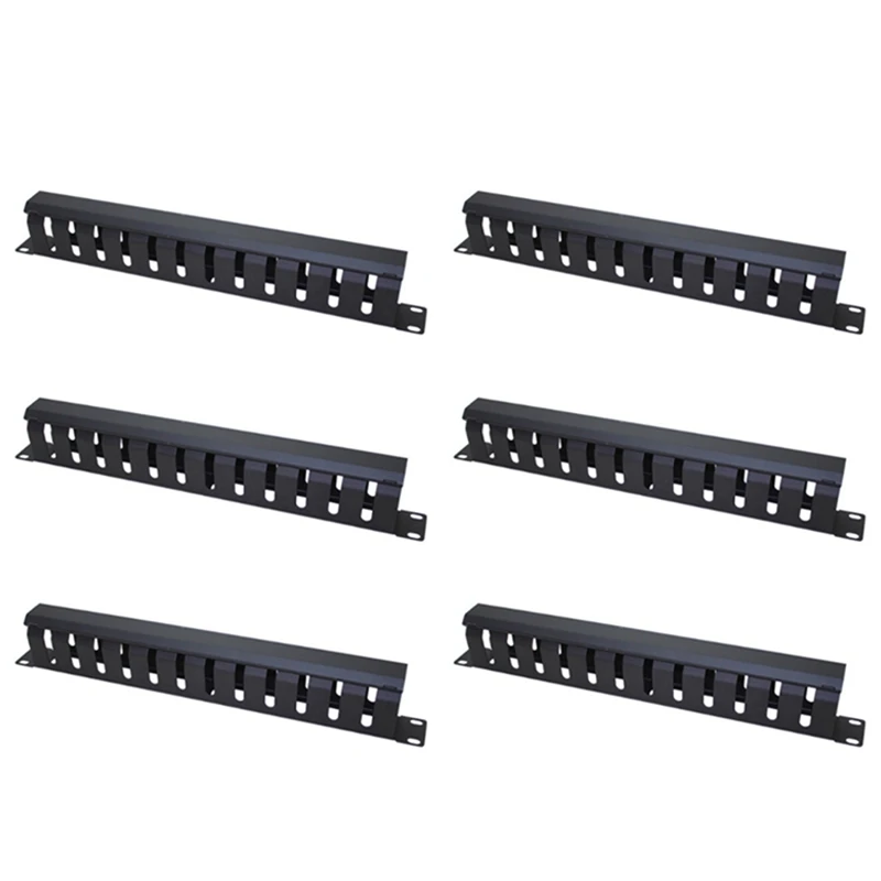 6x-1u-cable-management-horizontal-mount-19-inch-server-rack-12-slot-metal-finger-duct-wire-organizer-with-cover