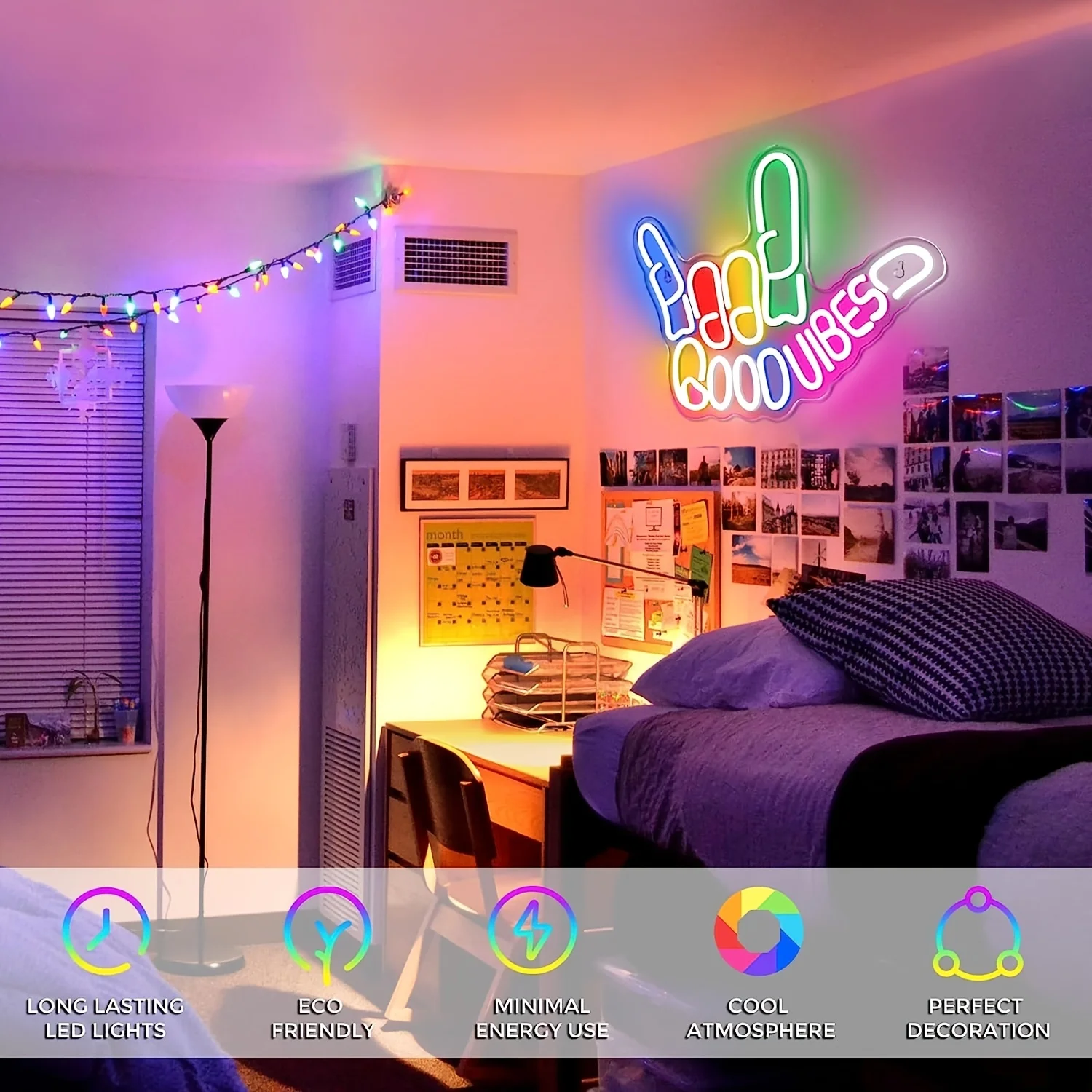 Imagem -02 - Boas Vibrações Neon Sign Light Sinais de Néon com Apenas Mão Led Wall Decor Coisa Legal Quarto Sala de Jogos Iluminar