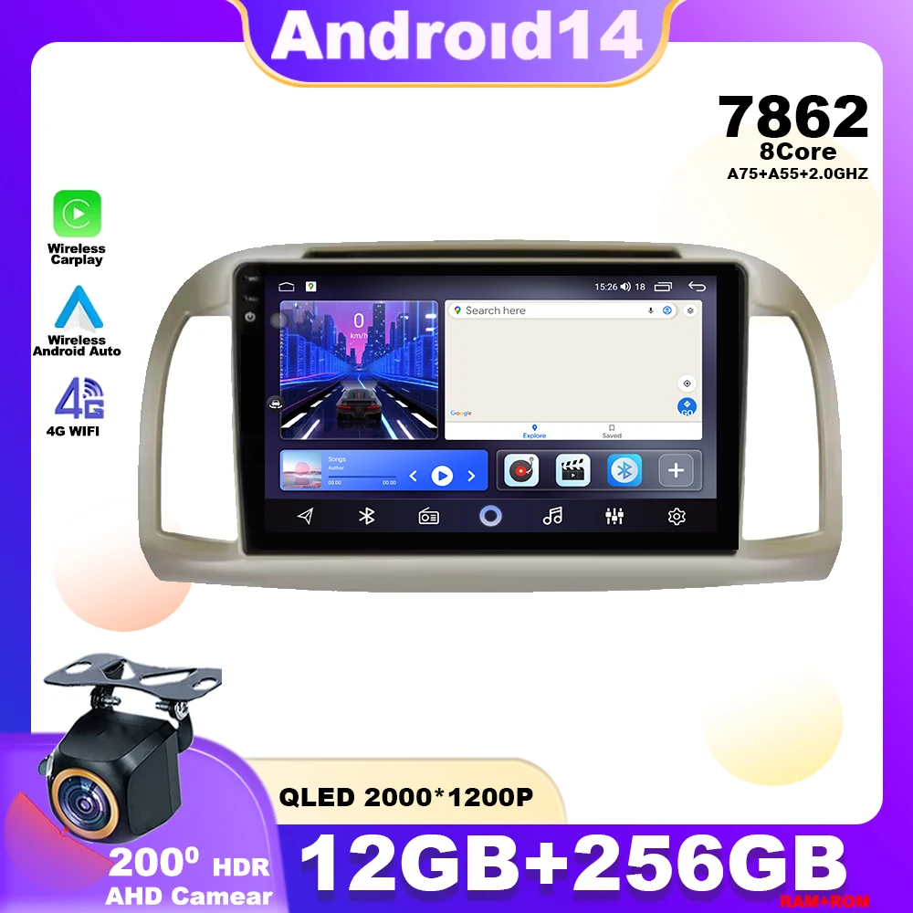 Android 14 For Nissan March Micra K12 2002 - 2010 Car Radio Multimedia Player Stereo Navigation GPS Wireless Carplay 4G WIFI IPS