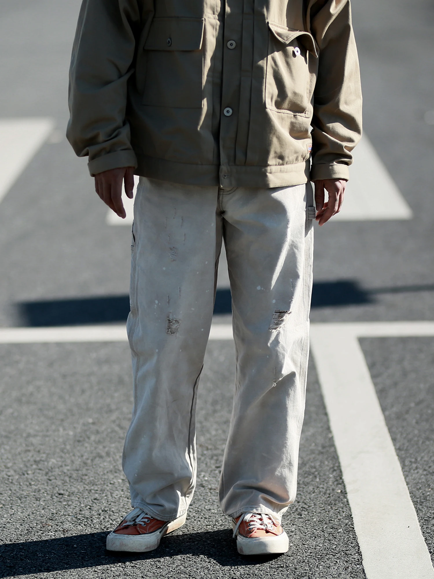 

Vintage Waed Wooden Hea B Logging Pants Casual Workwear Loose Fit Straight Leg Cotton Trousers for Young Men