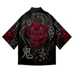 Snake Demon Print Coat Japanese Kimono Cardigan Shirt Women Haori Yukata Cosplay Men Traditional Clothing