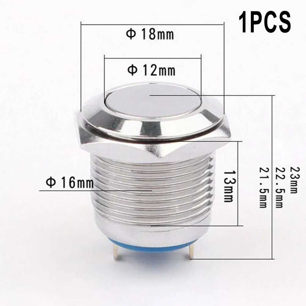 16mm Normally Open Momentary Reset Metal Push Button Switch High Flat Head Curved Waterproof NO Button Switch