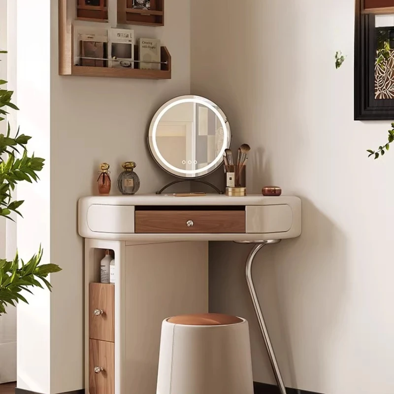 

New Small House French Style Corner Dressing Table Storage Cabinet Integrated Modern Simple Bedroom Solid Wood Makeup Table