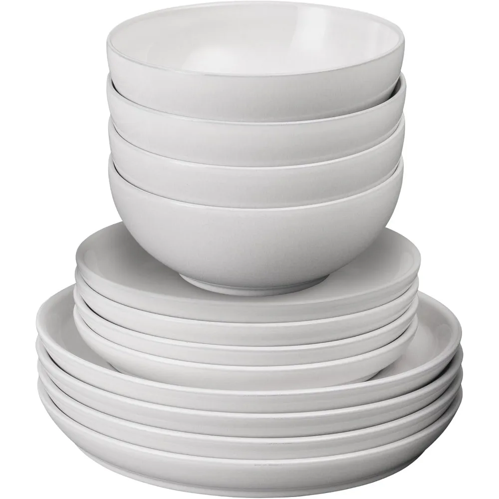 Stone White Dinner Set For 4-12 Piece Simple Ceramic Stoneware Tableware Set -Dishwasher Microwave Oven Safe -Scratch Resistant