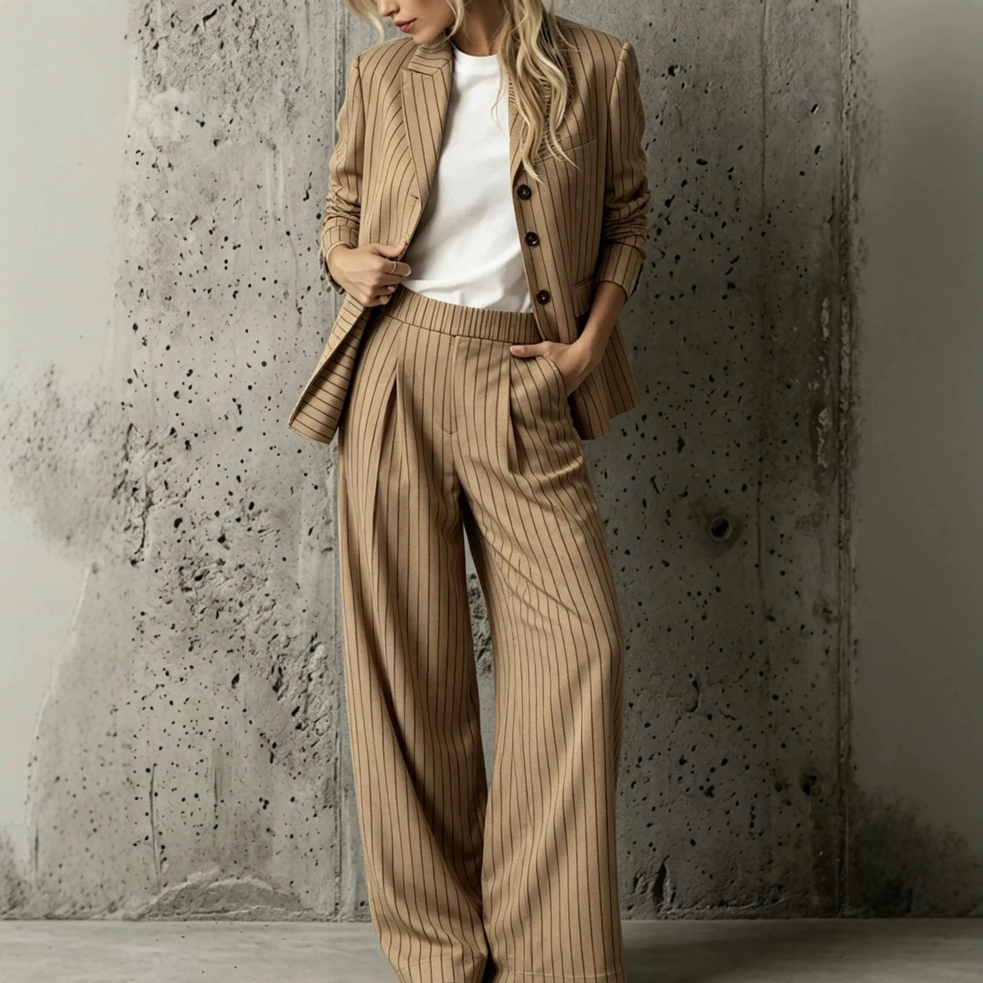 2026 autumn and winter casual small suit high waist wide leg trousers two-piece set