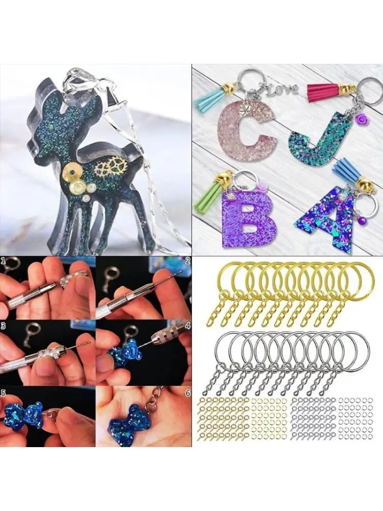  Jump Rings Screw Eye Pins Golden Silver Keychain Rings Set for Resin DIY Crafts