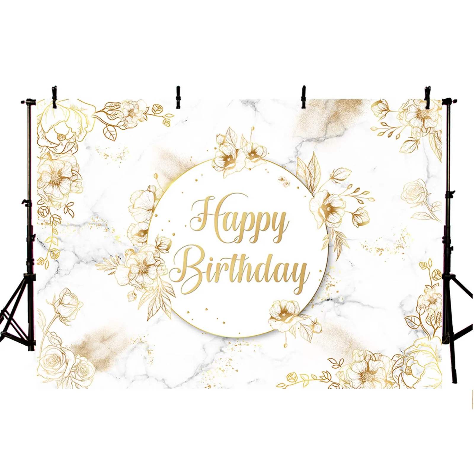 AIBIIN Beige Happy Birthday Backdrop Flowers Marble Photography Background Party Decor Women Girl Cake Table Poster Photozone