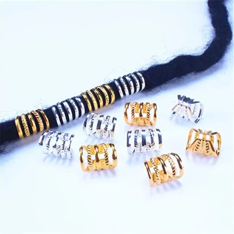 Golden Silver Rings for Braids Jewelry Ring Dread Dreadlock Tube Beads Adjustable Braid Cuffs Hollow Hair Styling Accessories