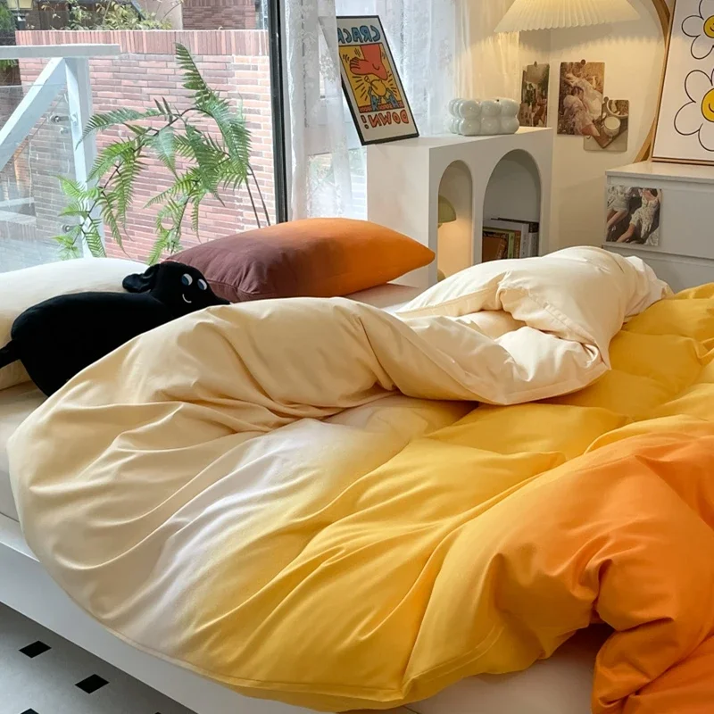 

Orange Gradient Duvet Cover Sets Luxury Nordic Style Modern Bedding Set Queen Full Kids Teens Bed Sheets 4pcs Sets for Women Men