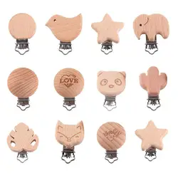 Baby Pacifier Clip Holder Wooden Soother Teether Feeding Care Nipple Holder Infant Dummy Clip Cartoon Pacifier Chain Accessories