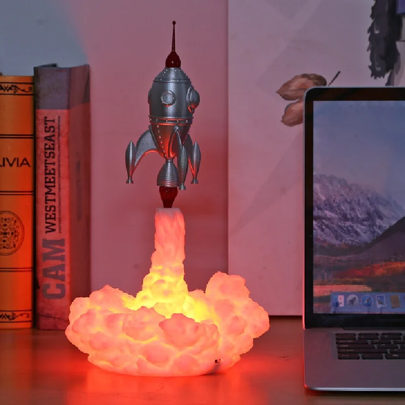 3d Printed Rocket Night Light Creative Desk Lamp Space Themed Decorative Light Art Craft Ornament For Home Bedroom Office Use