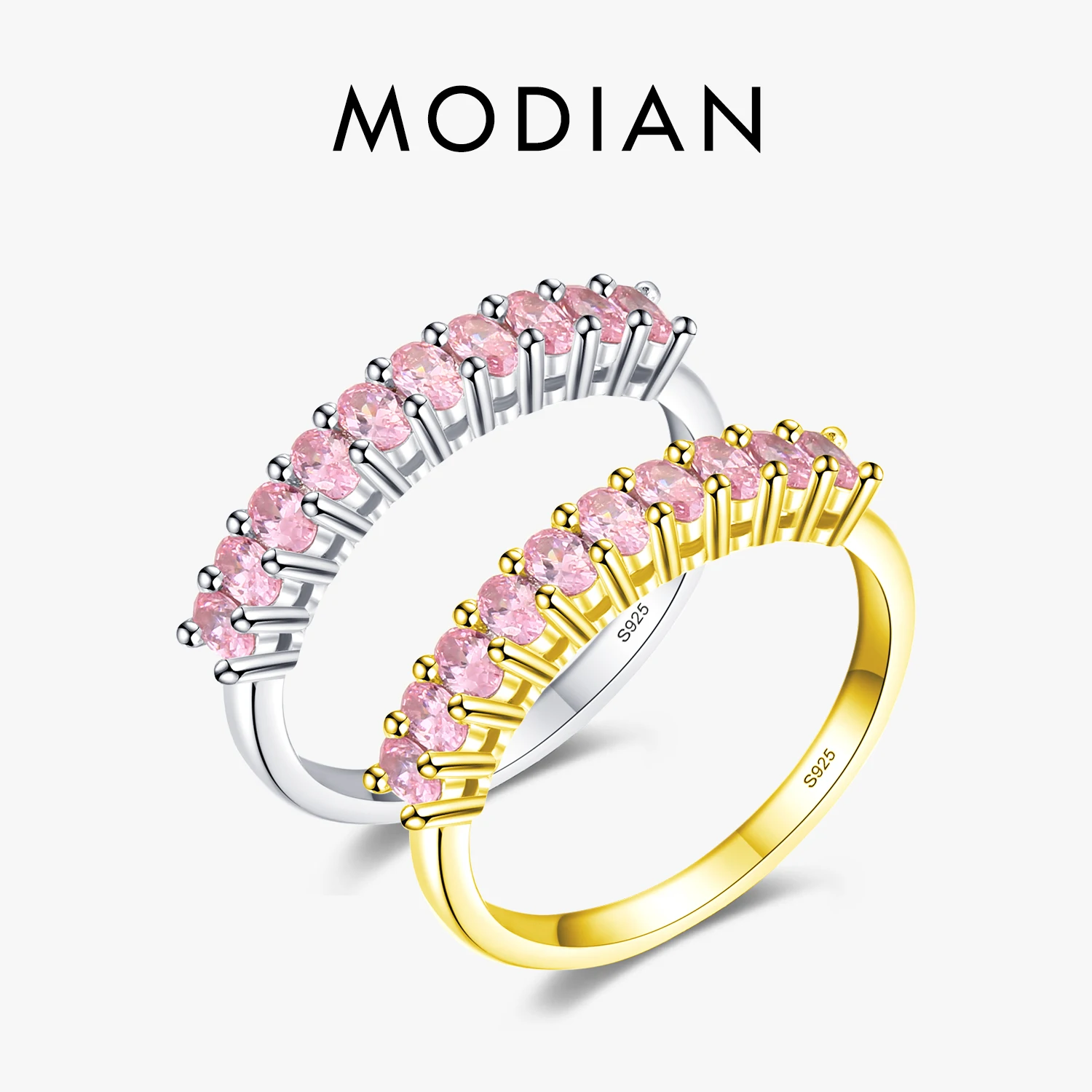 Modian romantique rose cubique zircone bague réel 925 en argent Sterling luxe éblouissant bagues pour les femmes bijoux de mariage Anel