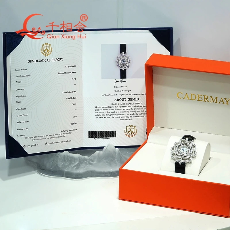 automatic movement 34mm flower white Moissanite pearl Luxury Watch For women mechanical Wristwatch Jewelry Watch