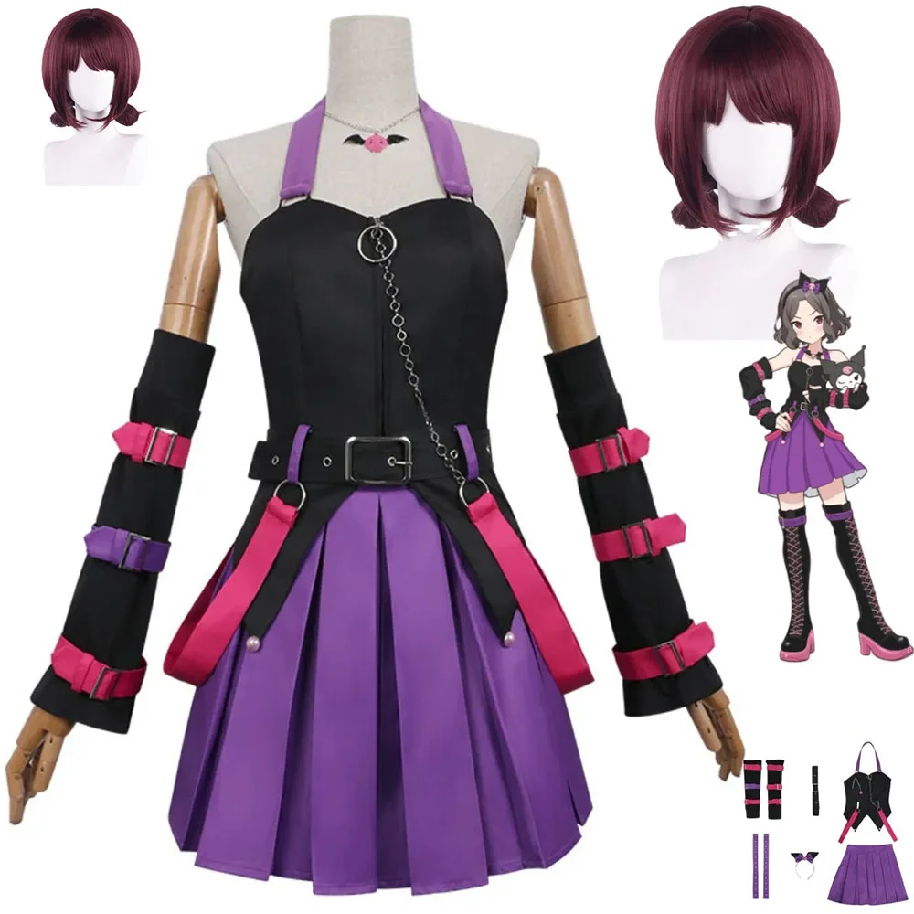 

Anime Girls Band Cry Ebizuka Tomo Cosplay Costume Black Purple JK Skirt Wig Headwear Woman Sexy Carnival Halloween Dress Up