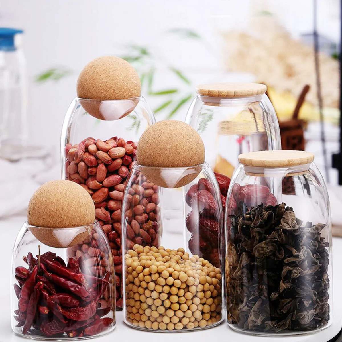 

Heat-resistant Glass Storage Tank Transparent Flour Sugar Containers Honey Pot Jar Food Cork