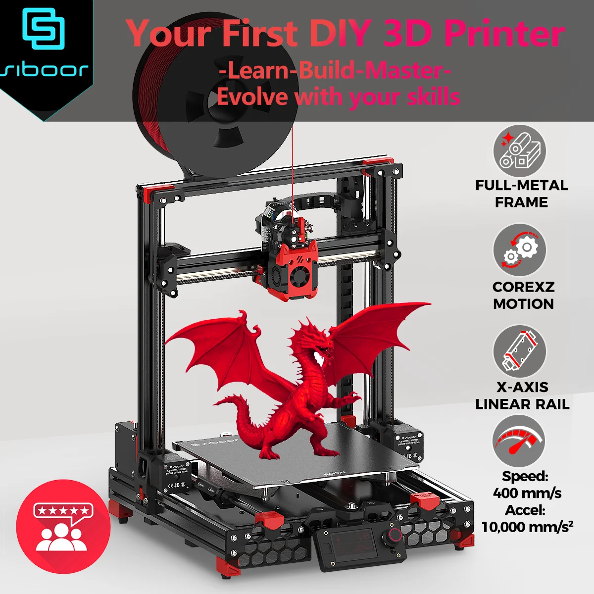 SIBOOR BOOM Kit 3D Printer CoreXZ DIY 400mm/s High-speed Printing Full-metal Frame 220 X 220 X 220 mm 3D Printer Assembly Kits