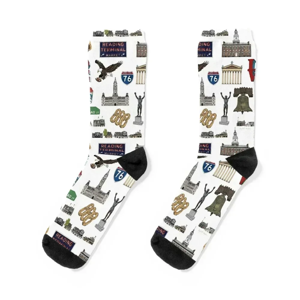 

Philly Pattern - White Socks Lots designer brand Novelties cool Socks For Women Men's