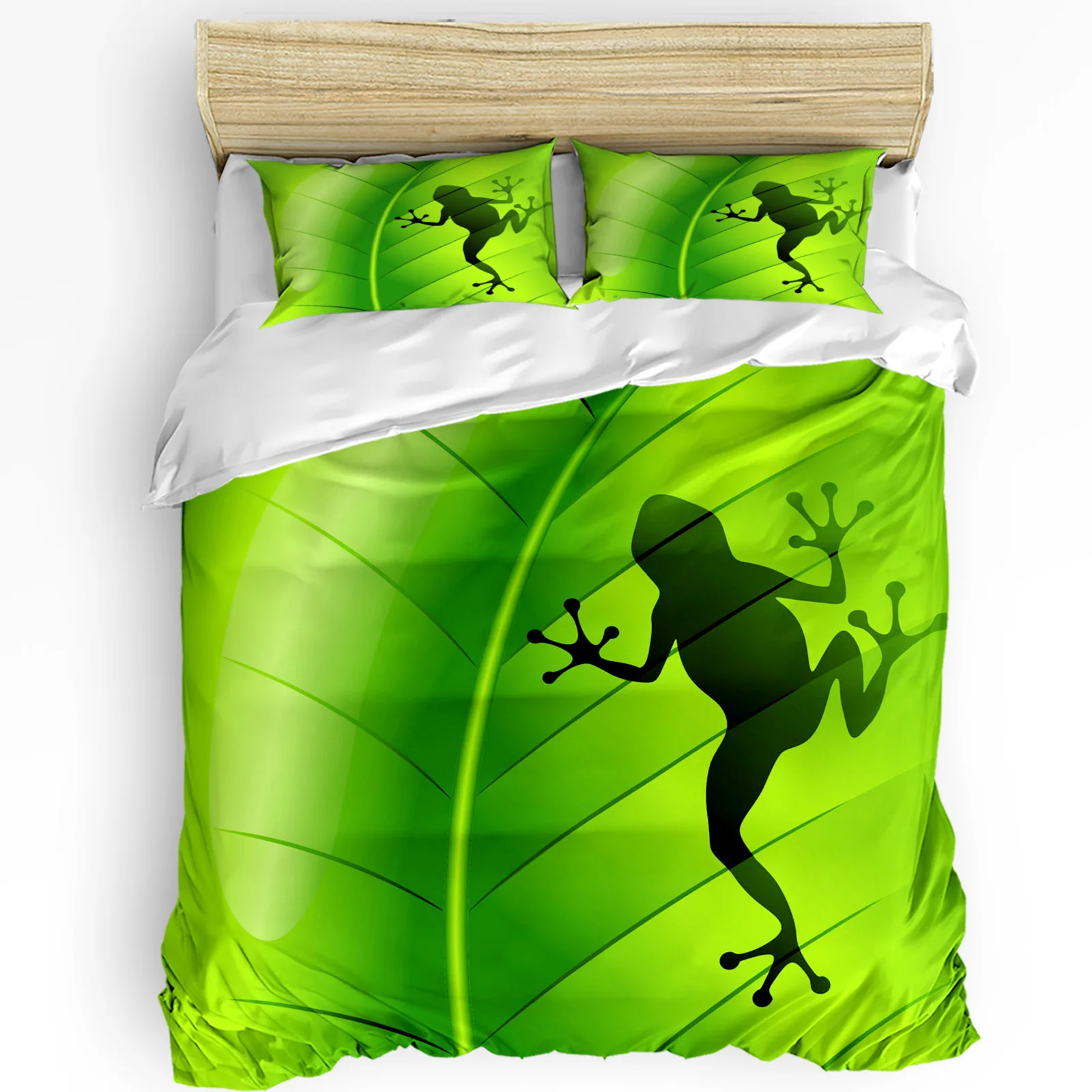 

Animal Frog Silhouette Green Leaf Plant Bedding Set 3pcs Duvet Cover Pillowcase Quilt Cover Double Bed Set Home Textile