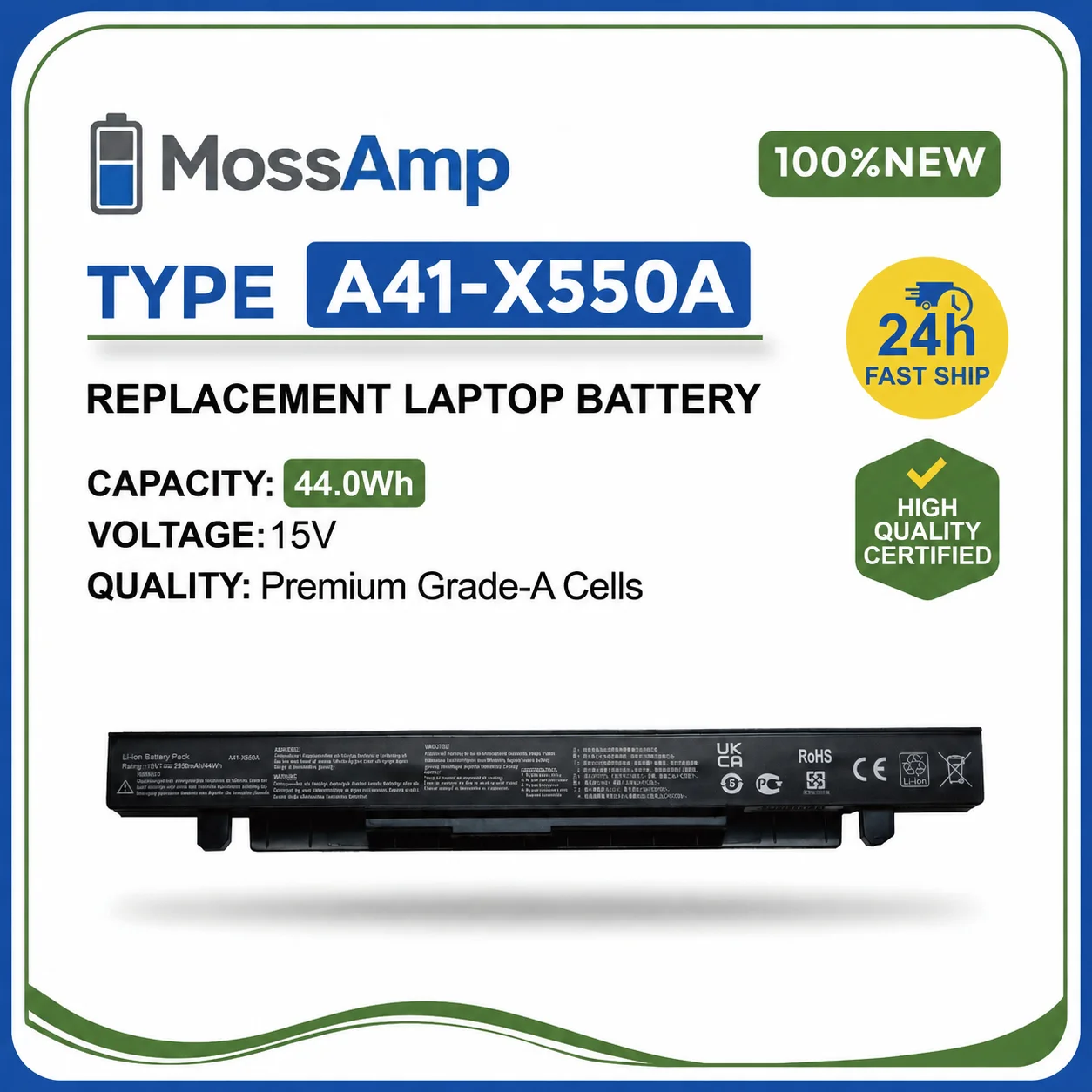 MossAmp A41-X550A Laptop Battery for X550 A550 F550 K550 P550 R510 X550C X550CA X550CC X550L X550LA X550V A550C K550L F550L